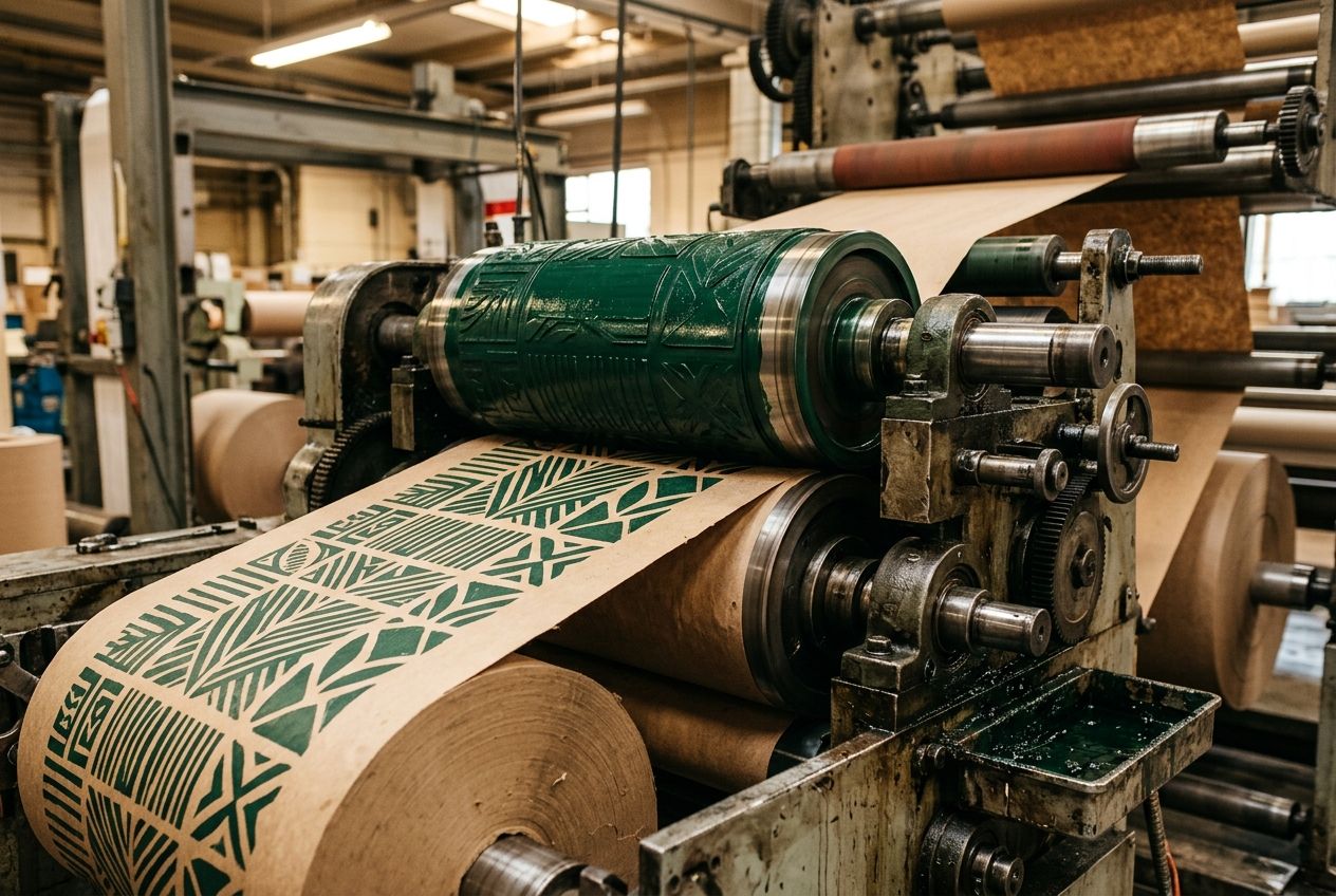 Flexographic printing press running kraft paper at the Sree Sai Enterprises facility